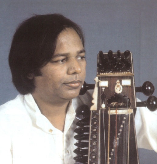 Pandit Ram Narayan with the sarangi, 1974.