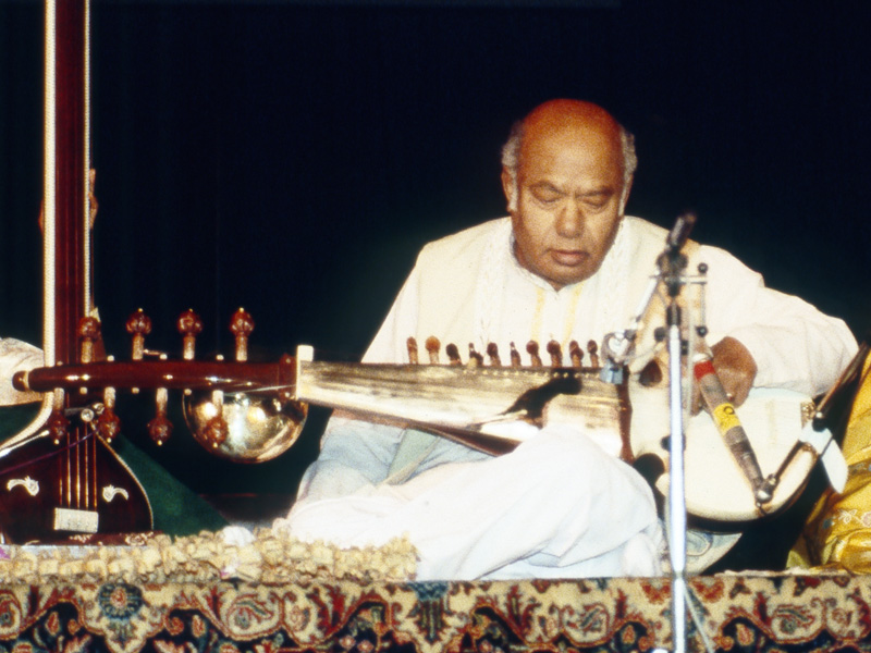 Ustad Ali Akbar Khan with the sarod, 1988.