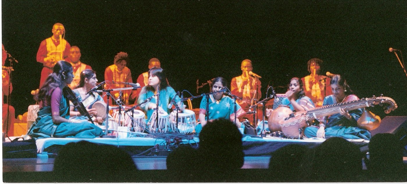 Anuradha Pal performing with her all-female ensemble Stree Shakti alongside the Pan African Orchestra